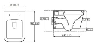 TAILORED MILAN WALL HUNG RIMLESS BACK TO WALL SQUARE SHAPED WC with SOFT CLOSE SEAT, 6050 (TB) TAILORED MILAN WALL HUNG RIMLESS BACK TO WALL SQUARE SHAPED WC with SOFT CLOSE SEAT, 6050 (TB)